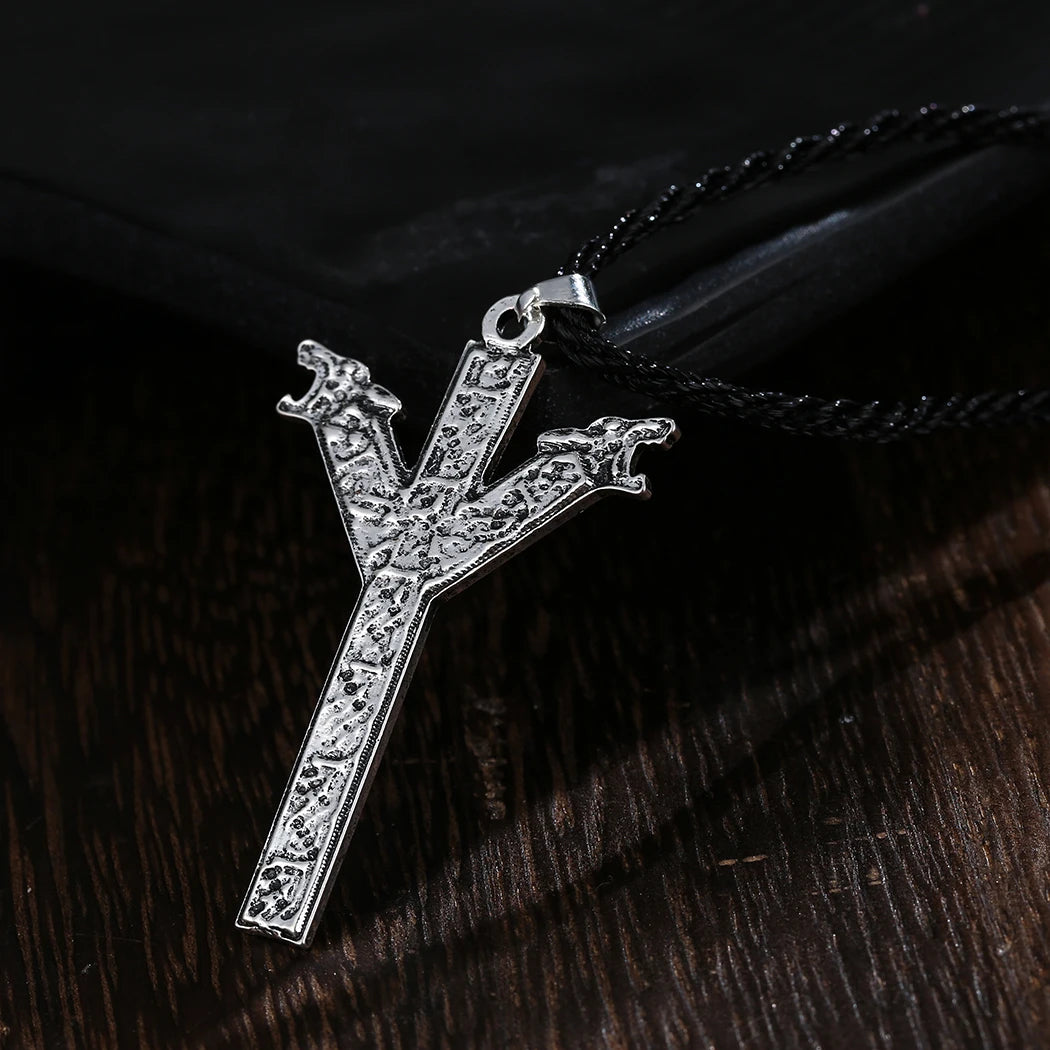 Viking Rune Algiz Double Wolf Pendant — Stainless Steel