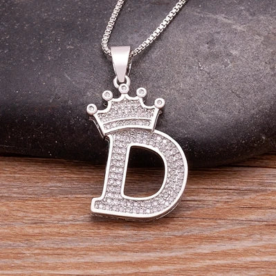 Nidin Luxury A-Z Crown Alphabet Pendant Chain Necklace Punk Style Lucky Initial Name Jewelry Fine Party Wedding