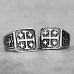 Jerusalem Cross Religion Stainless Steel Mens Rings Simple Retro for Male Boyfriend Biker Jewelry Creativity Gift