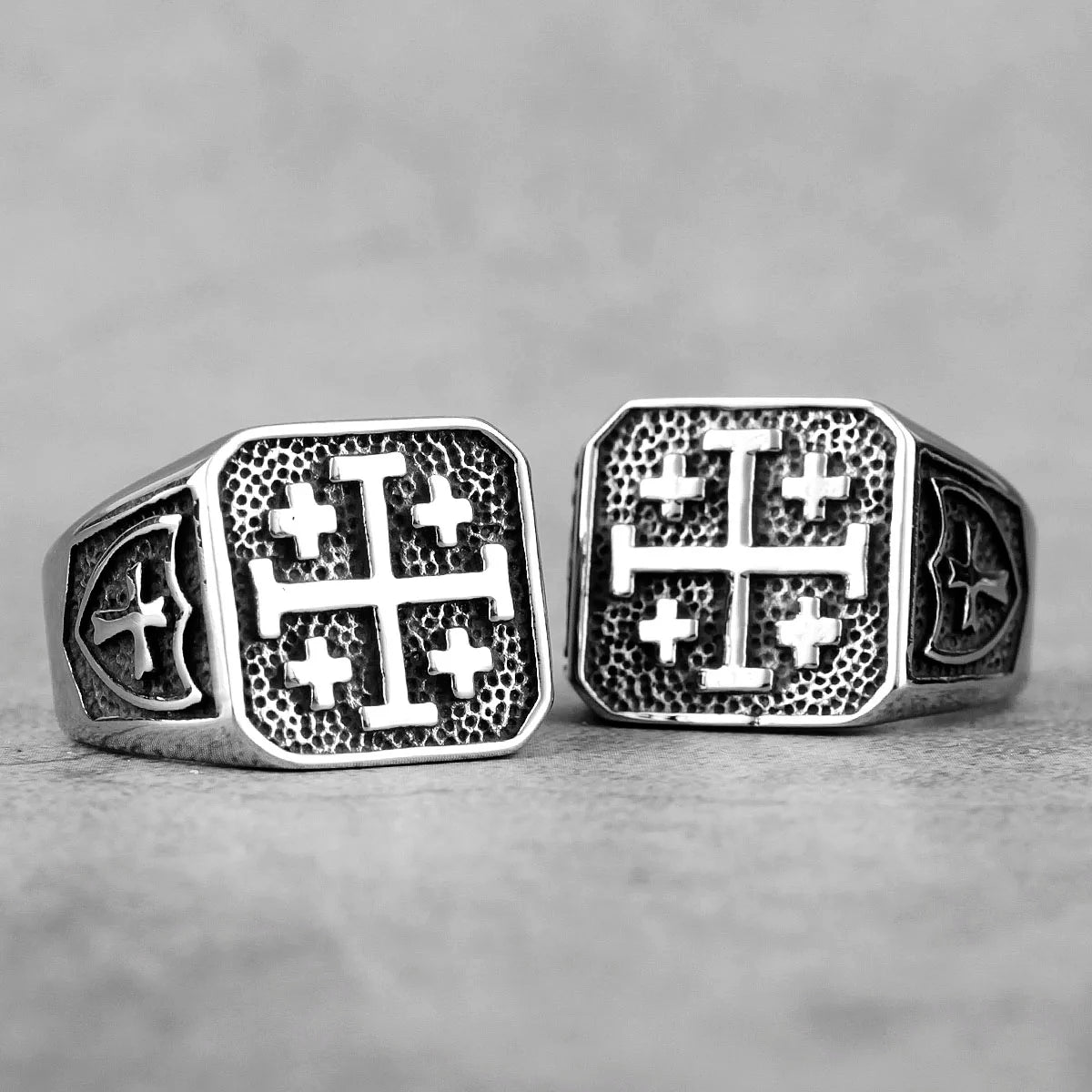 Jerusalem Cross Religion Stainless Steel Mens Rings Simple Retro for Male Boyfriend Biker Jewelry Creativity Gift