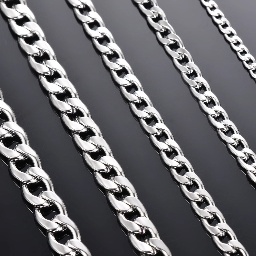 1 Piece Width 3mm-9.5mm Curb Cuban Link Chain Necklace for Men Women Basic Punk Stainless Steel Chain Chokers