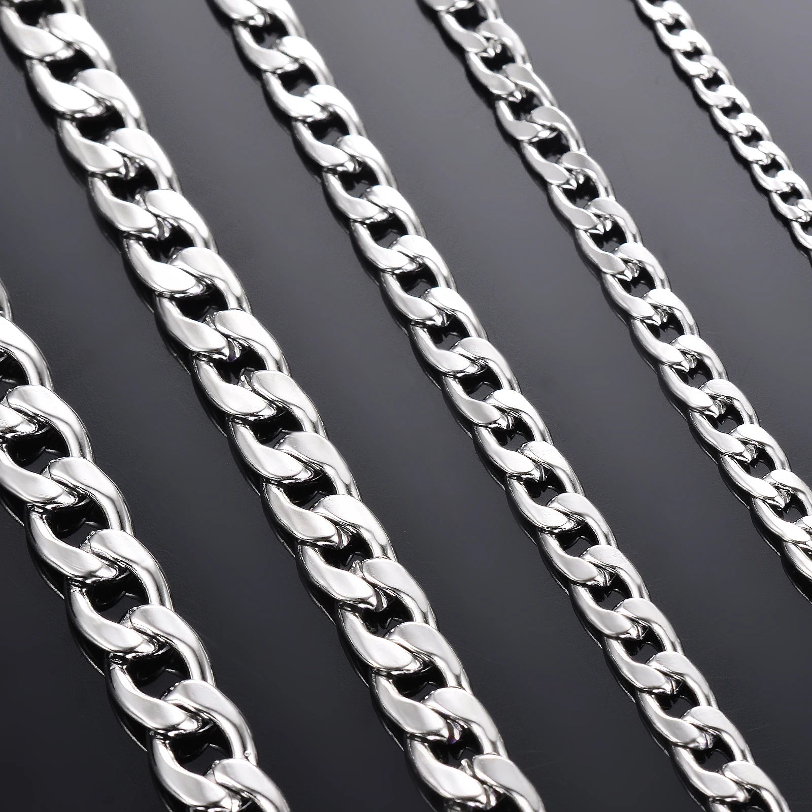 1 Piece Width 3mm-9.5mm Curb Cuban Link Chain Necklace for Men Women Basic Punk Stainless Steel Chain Chokers