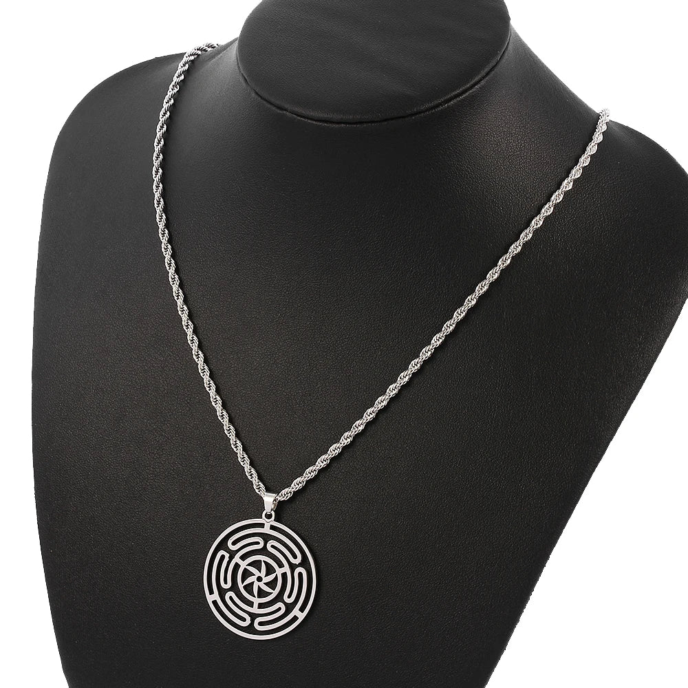 Hekate Wheel Stainless Steel Necklace Pendant Goth Strophalos Hecate Magic Symbol Logo Charm PIN colier femme Men
