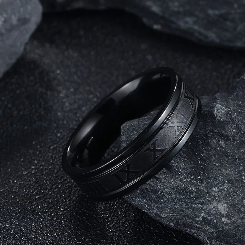 Roman Numeral Ring — 6mm Stainless Steel