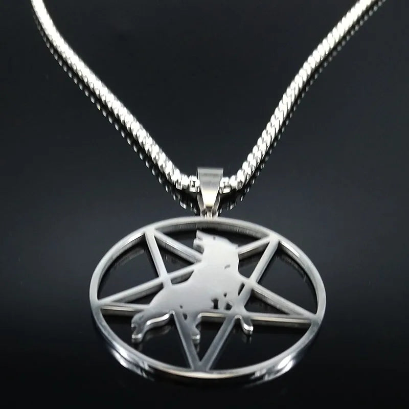 Wolf Pentagram Silver Chain Necklace — Stainless Steel
