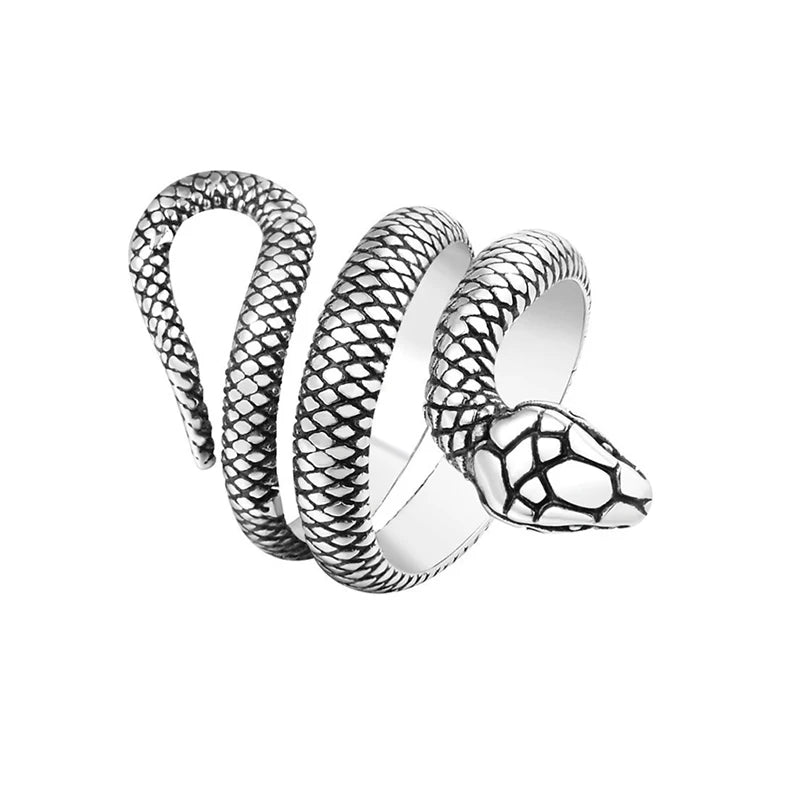 Ring for Women Girls Dragon Snake Fashion Men Jewelry Vintage Ancient Silver Color Punk Hip Hop Adjustable Locomotive