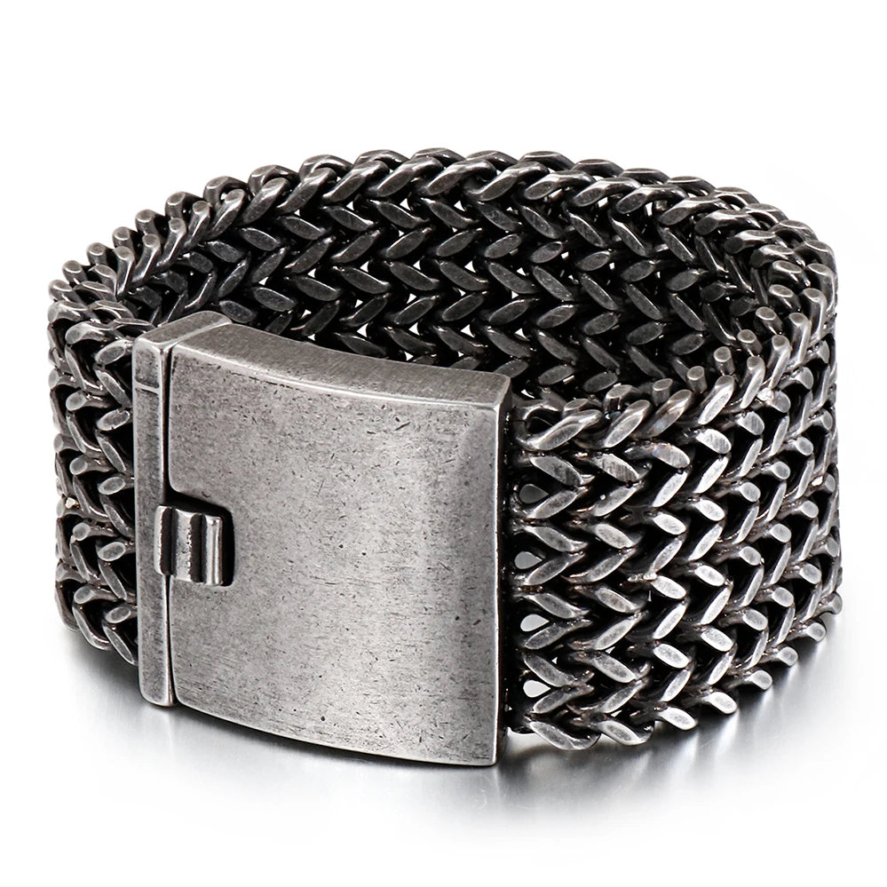 12/18/30MM Wide Black Stainless Steel Bracelet Men 23CM Retro Massive Mens Charm Bracelets 2020 Friendship Mens
