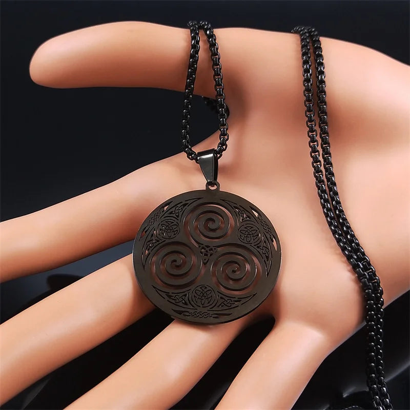 Viking Steel Pendant Vortex Triskele Irish Long