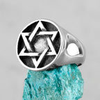 Judaism Hexagram Star of David Stainless Steel Mens Rings Religion for Male Boyfriend Biker Jewelry Creativity Gift