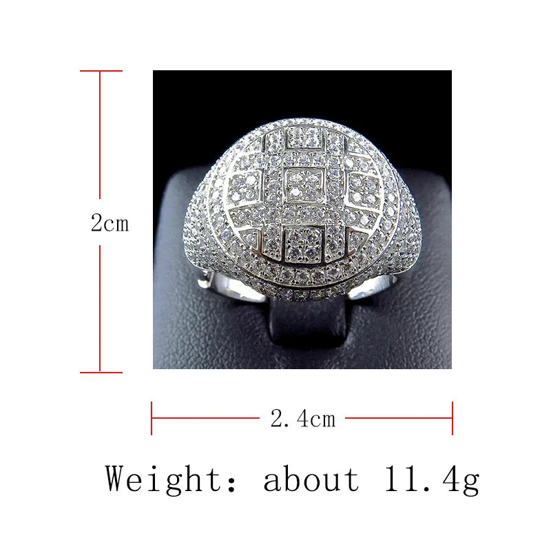 Trendy Round Rings Male Iced Out Cubic Zircon Crystal Rings for Men Party Jewelry Accessories