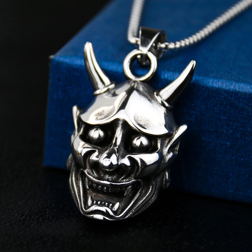 Japanese Ukiyoe 316 Stainless Steel Evil Oni Noh Hannya Ja Pendant Necklace Wallet Charm Chain Halloween Devils Night