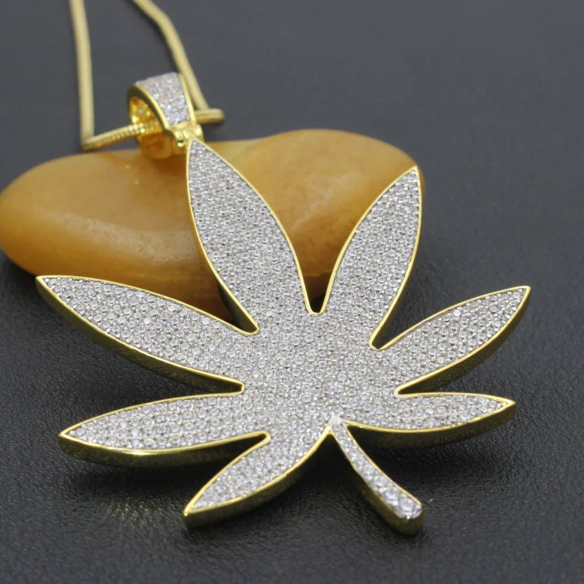 Iced Out Maple Leaf Pendant — 925 Silver