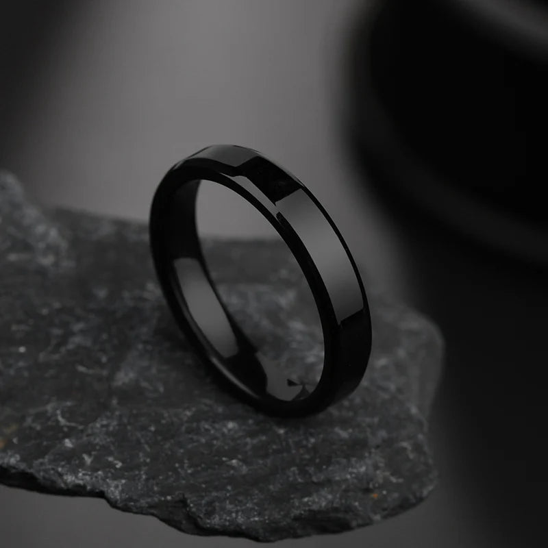 4mm Simple Smooth Women Rings Black Stainless Steel Men Rings Birthday Gifts Rings for men