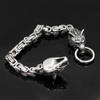 Men's Stainless Steel Viking Wolf Head Bracelet Vintage Personality Thick Chain Biker Punk Hip Hop Wristband Jewelry