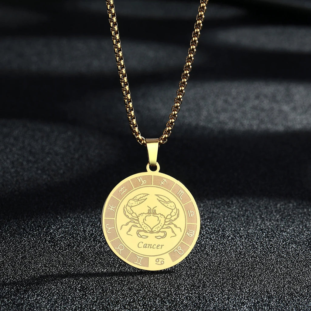 Kinitial Stainless Steel Cancer Zodiac Necklace Pendant for Women Girls Twelve Constellation Chocker Necklaces Jewelry Gift