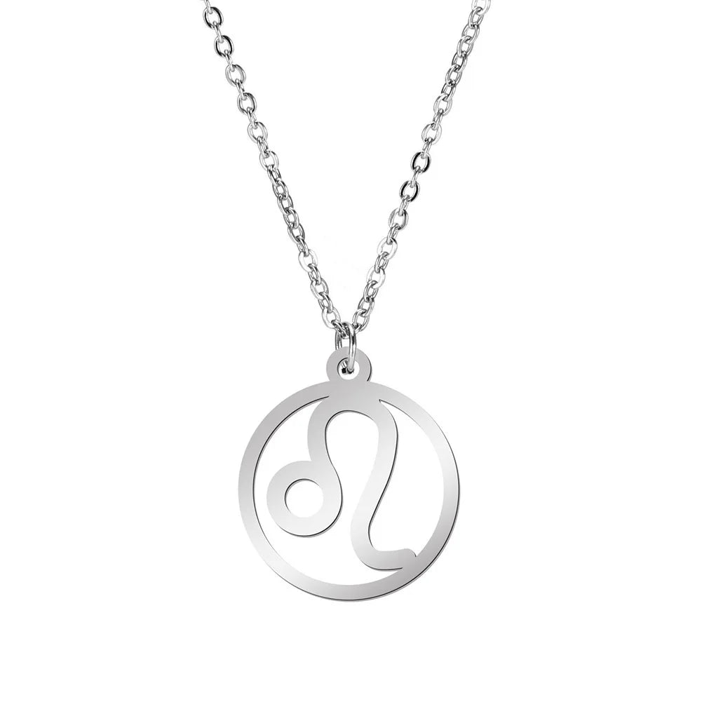 Lemegeton Zodiac Women's Necklace 12 Constellations Stainless Steel Pendant Choke Astrology Aries Leo Ring Jewelry Birthday Gift