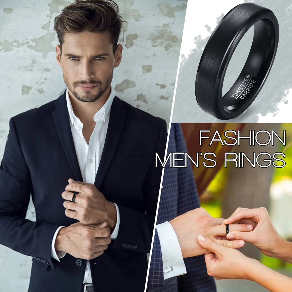 Vnox 5mm Tungsten Wedding Band for Men Women, Black Anti Scratch Carbide Tungsten Ring, Classic Simple Gentle Ring
