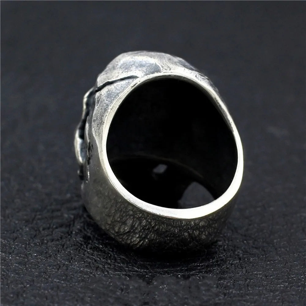 BOCAI New Real s925 Pure Silver Jewelry Accessories Handmade Retro Personality Domineering Punk Tough Guy Big Skull Man Ring