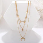 Glamour Necklace 2025 Fashion New Simple Temperament Eight Mans Star Crescent Pentagram Ms. Three-layer Necklace Gift