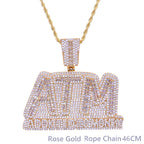 Iced Out Bling Letters ATM Addicted To Money Pendant Necklaces Gold Color AAA Zircon 5mm Tennis Chain Men's Hip Hop