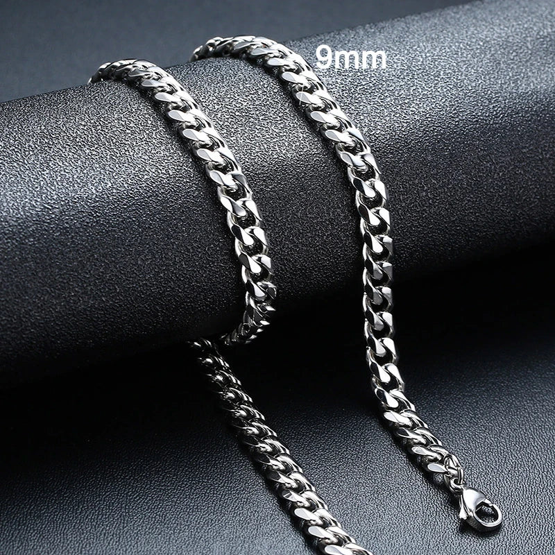 Vnox 18-70cm Curb Chain Necklaces 3-11mm Men's Miami Cuban Link Classic Punk Heavy Metal Stainless Steel Long Women