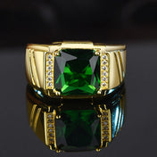 Iced Out Ring Gold-Tone Green Emerald Open Finger Band