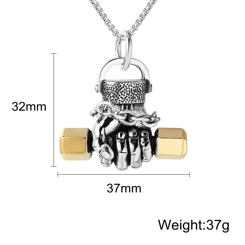 Weight Lifting Dumbbell Pendant — Stainless Steel