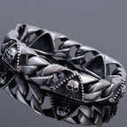Punk Rock Gothic Men's Bracelets Skull Head Cuban Chain Bracelet For Men Big Size 23CM 9" Stainless Steel Hand Jewelry