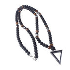 Retro Black Long Necklace Tiger-Eye Stone Beads with Triangle Pendant for Men and Women Natural Jewelry Fashion Gift