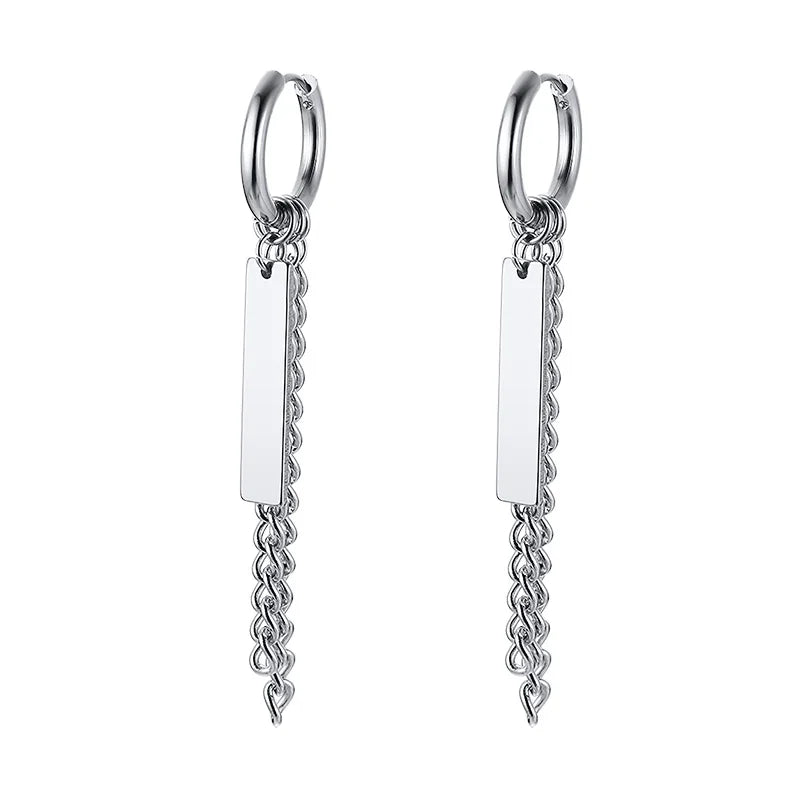 Silver Paperclip Hoop Earrings — Stainless Steel