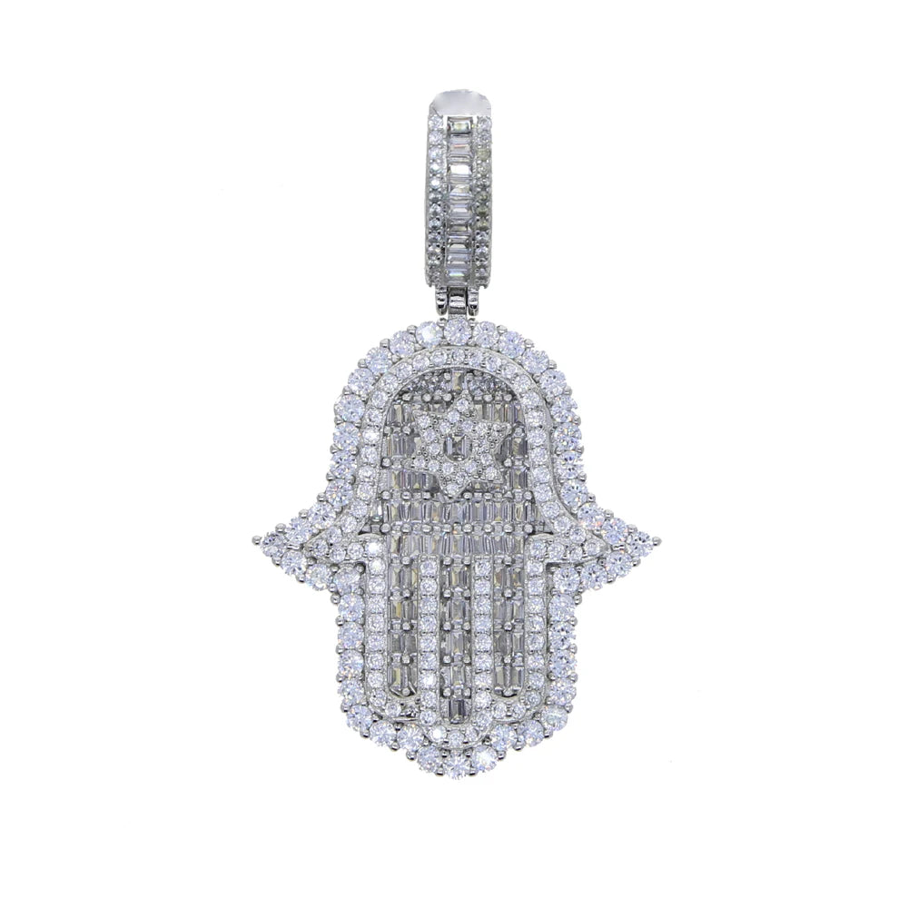 Iced Out Hamsa Hand Pendant Necklace Micro Pave Cubic Zirconia For Women Bling 5A CZ Box Chain Hip hop Boy Men Jewelry