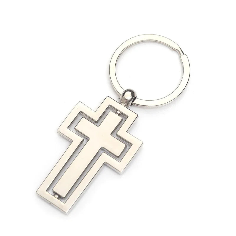Religious gifts metal keychain New personality rotating cross Key Chain Car pendant activity by custom gift items K2401