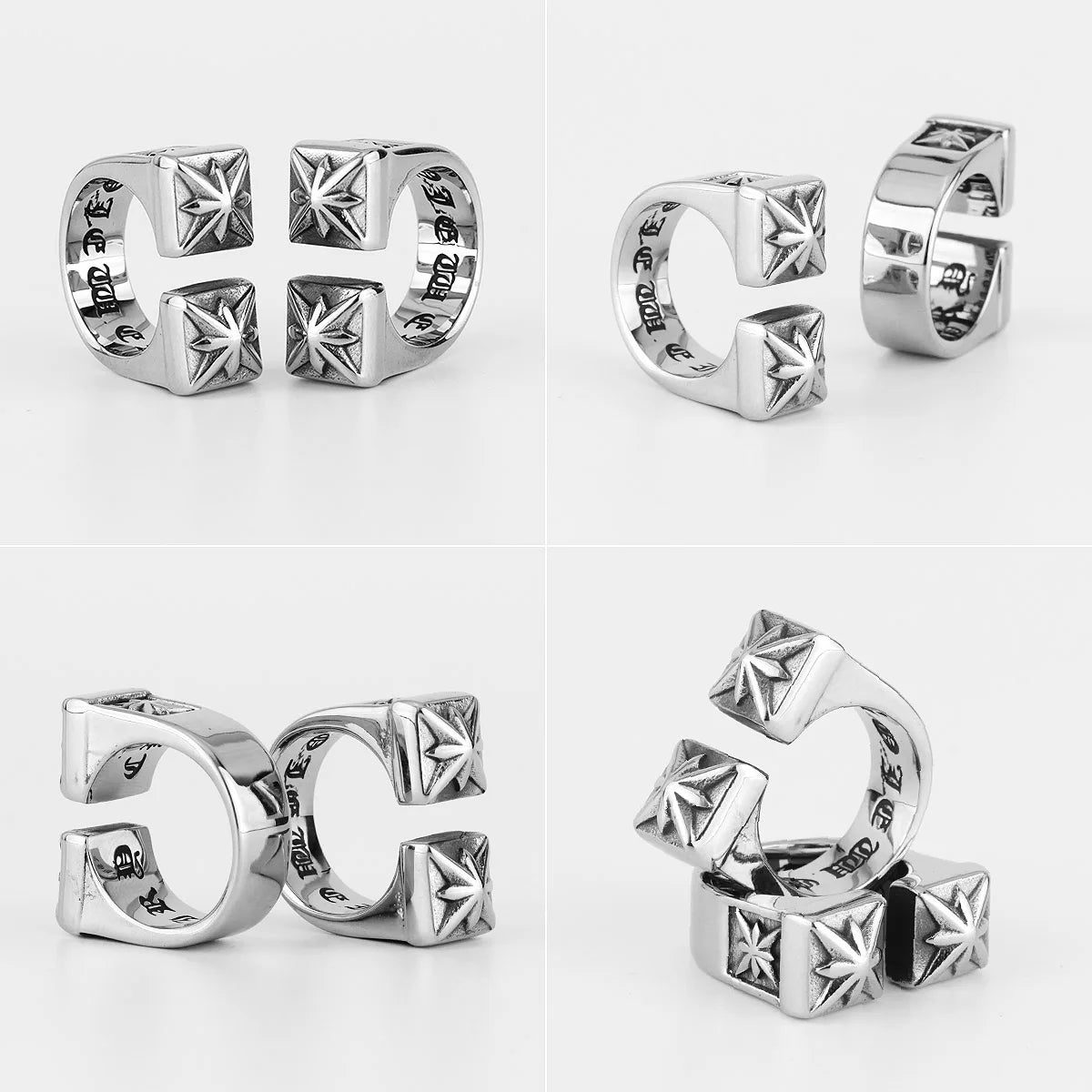 Vintage Gothic Flower Stainless Steel Mens Open Rings Punk Unique for Women Boyfriend Biker Jewelry Creativity Gift
