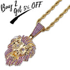 Iced Out Micro Pave Lion Head Pendant — Gold