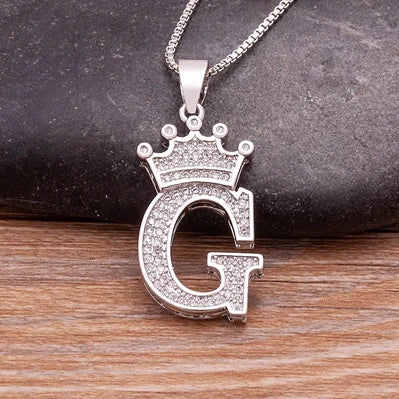 Nidin Luxury A-Z Crown Alphabet Pendant Chain Necklace Punk Style Lucky Initial Name Jewelry Fine Party Wedding