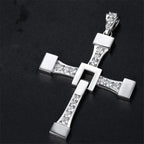 Fast and Furious Cross Necklace Dominic Toretto Cross Rhinestone Pendant Necklace Titanium Stainless Steel Necklace for Men
