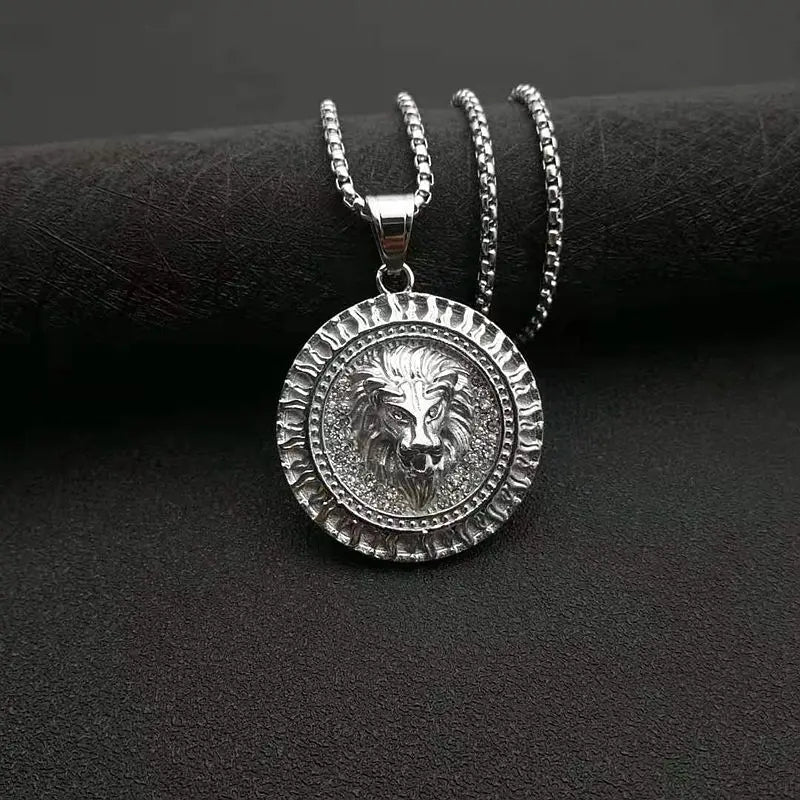 Men's Women Iced Out Cubic Zircon Bling Lion Head Necklace & Pendant Gold Silver Color Stainless Steel Hip Hop Jewelry