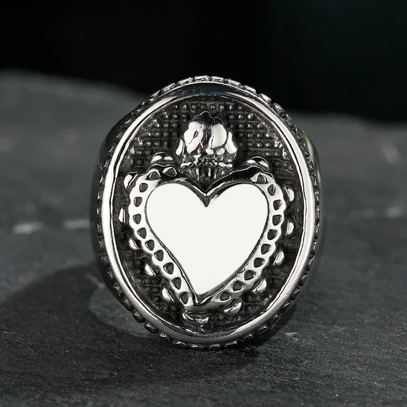 Dropshipping Stainless Steel Ladies Mens Biker Punk Sacred Heart Of Jesus God Ring Cross Amulet Jewelry For Man Gift