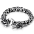 Vintage Chain Link Man Bracelet With Double Dragon Heads Solid Stainless Steel Friendship Men's Bracelets Old Metal