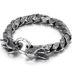 Vintage Chain Link Man Bracelet With Double Dragon Heads Solid Stainless Steel Friendship Men's Bracelets Old Metal