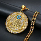 Retro Ancient Egyptian Pyramid Eye of Horus Pattern Round Pendant Necklace Women's Necklace Crystal Inlaid Pendant