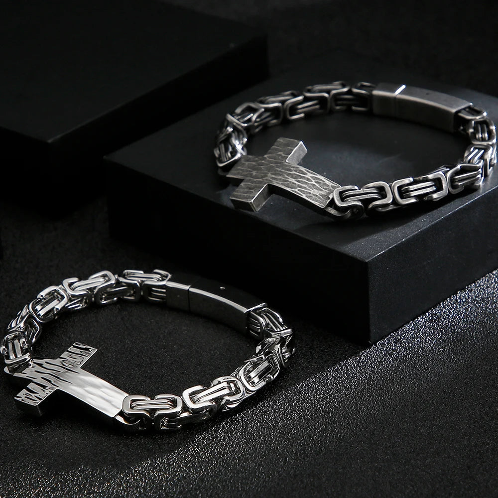 Cross Braslet Men Stainless Steel Armband For Men 7MM Link Chain Mens Bracelets Birthday Gfts For Boyfriend Logo Name