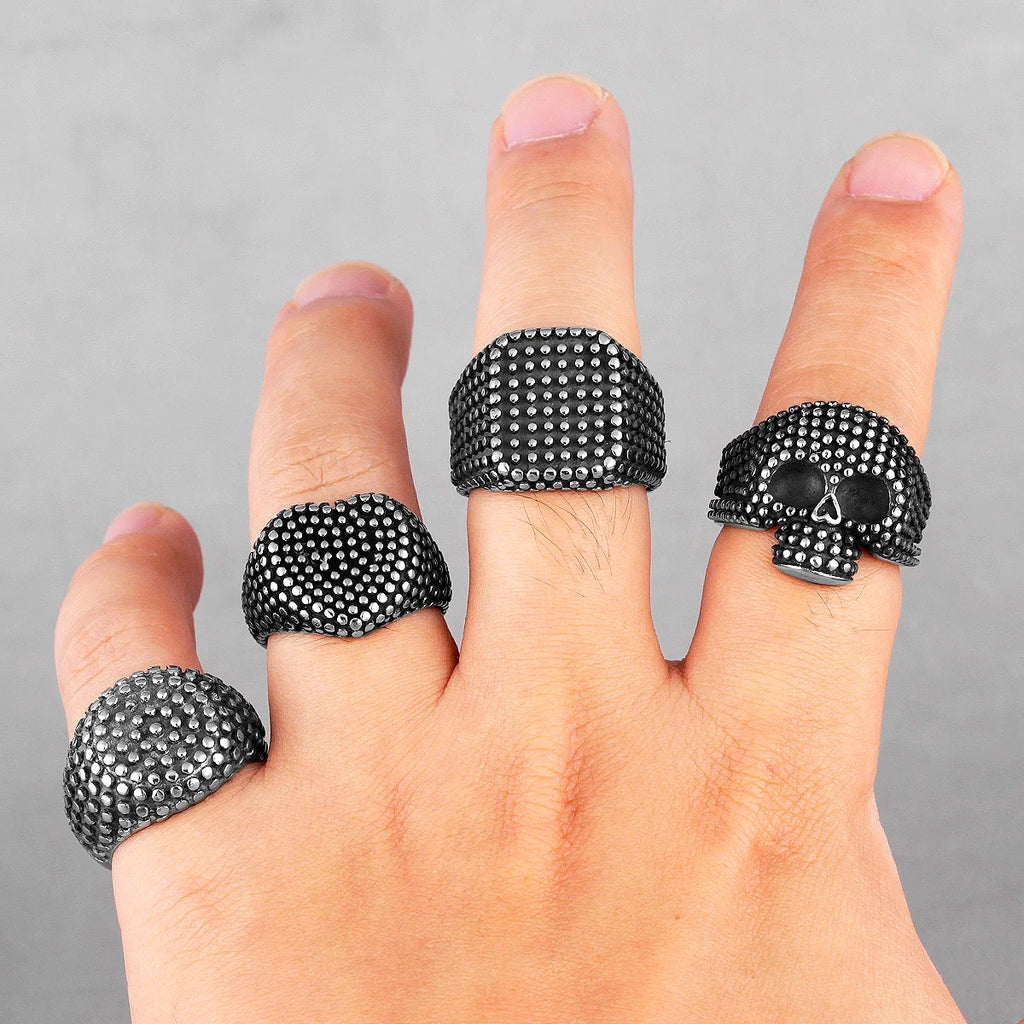Retro Black Spot Geometry Skull Stainless Steel Mens Rings Simple for Male Boyfriend Biker Jewelry Creativity Gift