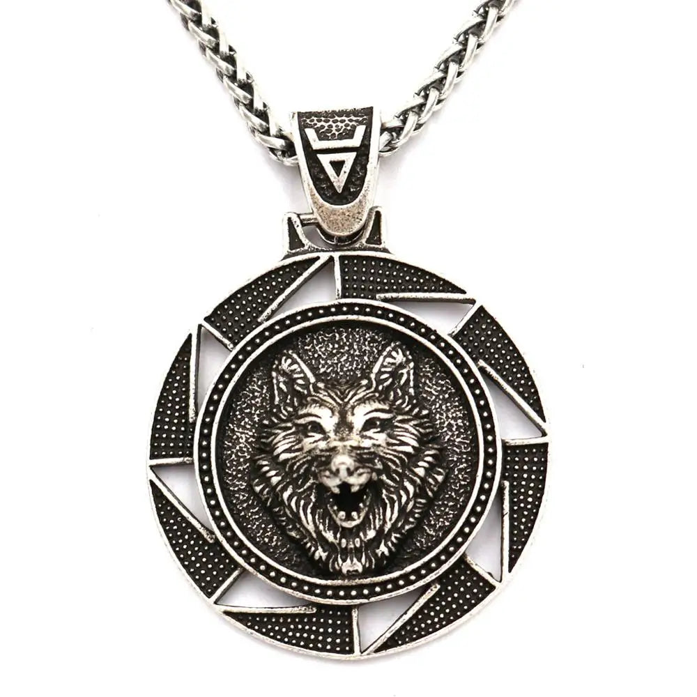Wolf Head Triskelion Pendant Necklace — Zinc Alloy