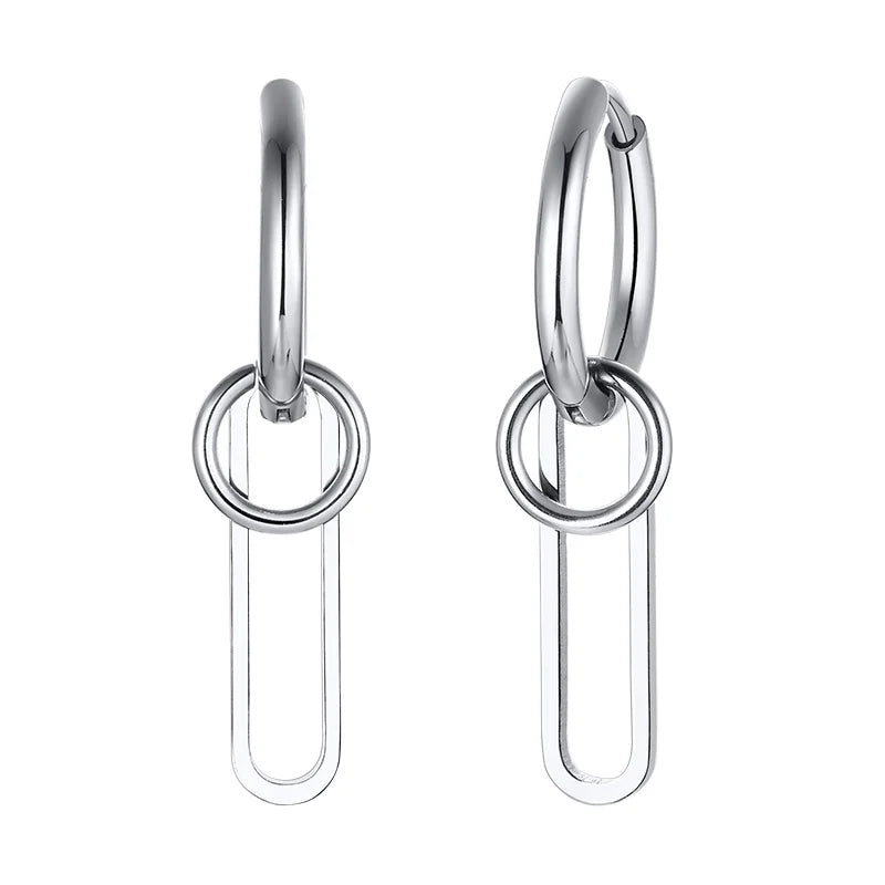 Silver Paperclip Hoop Earrings — Stainless Steel