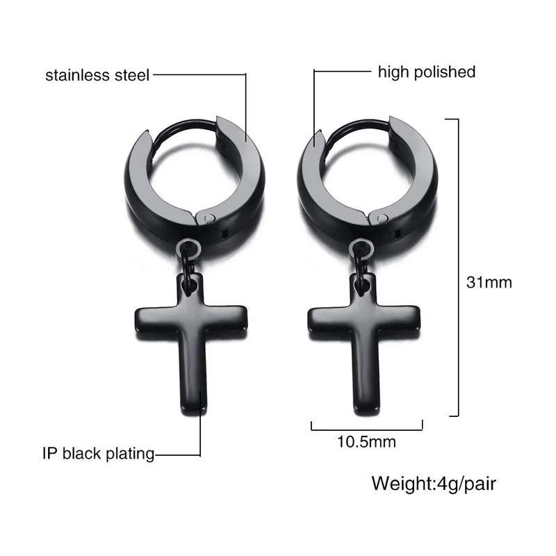 Cross Mini Huggie Hoop Earring — Stainless Steel