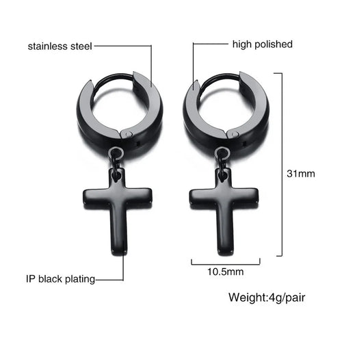 Cross Mini Huggie Hoop Earring — Stainless Steel