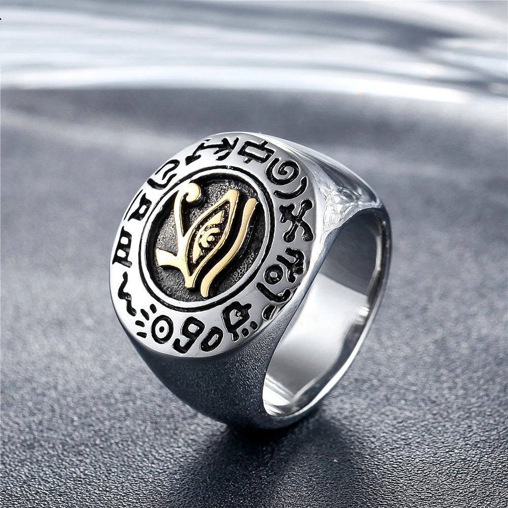 Ancient Egyptian Eye of Horus Signet Ring — Stainless Steel