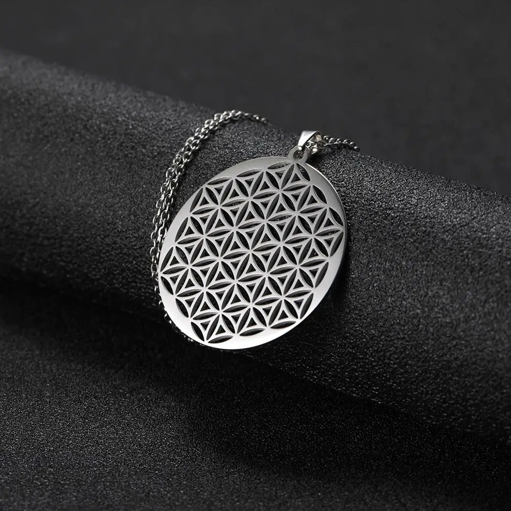 Flower of Life Sacred Geometry Pendant Necklace — Stainless Steel