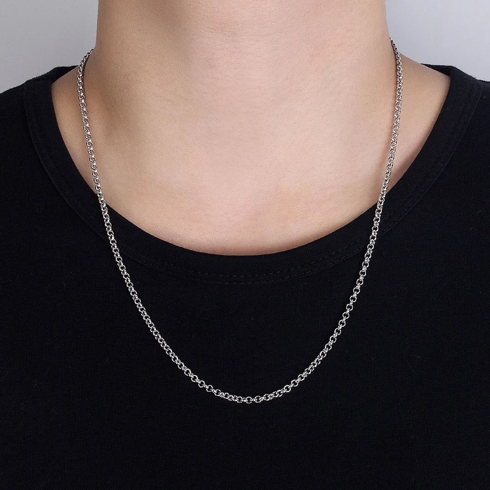 Rolo Chain Necklace 3mm for Men — Silver-Tone, 18 to 28 Inch